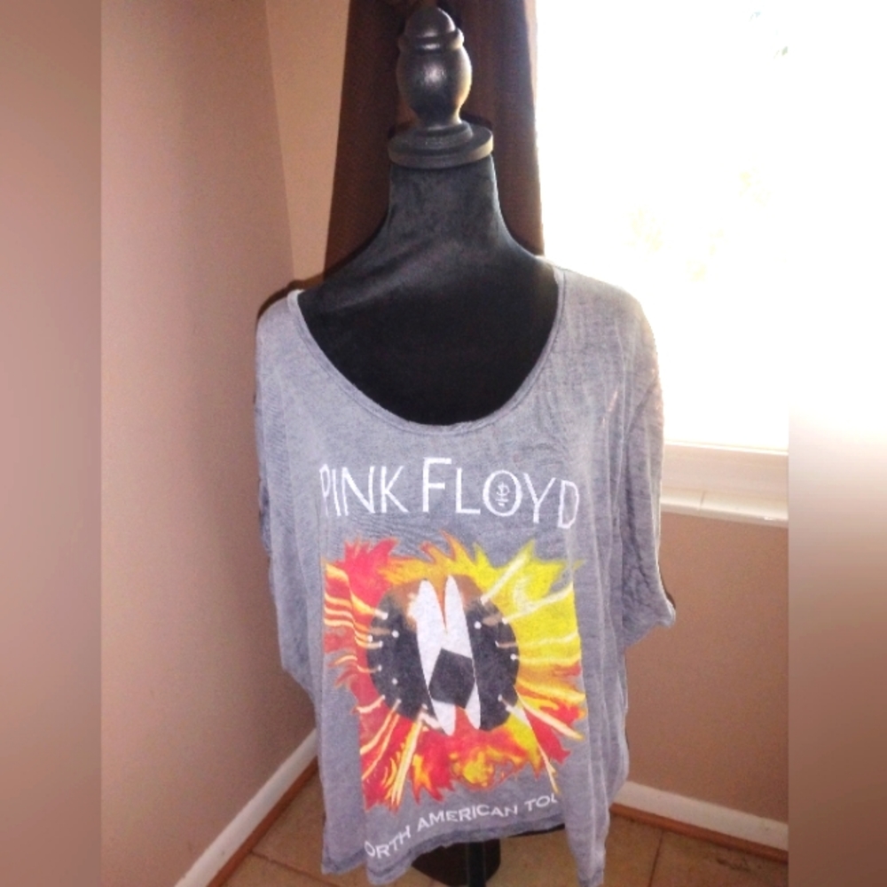 🩶💛🧡 NWOT Womens Cha Sor Pink Floyd Blouse Small Lightweight Sheer Concert